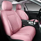 Auto Car Seat Covers Full Set Leather Cushion Protector Breathable Waterproof Seat Cover for Cars Universal Fit (Pink, Full Set Without Headrest)