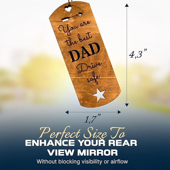 Car Fragrance for 365 Days FreshWood Best Dad Ornament ❘ Gift for Dad ❘ Rear View Mirror Wood Air Freshener ❘ Mirror Hanging scent ❘ Car Decorative Pendants ❘ Handmade Gift Car Essentials