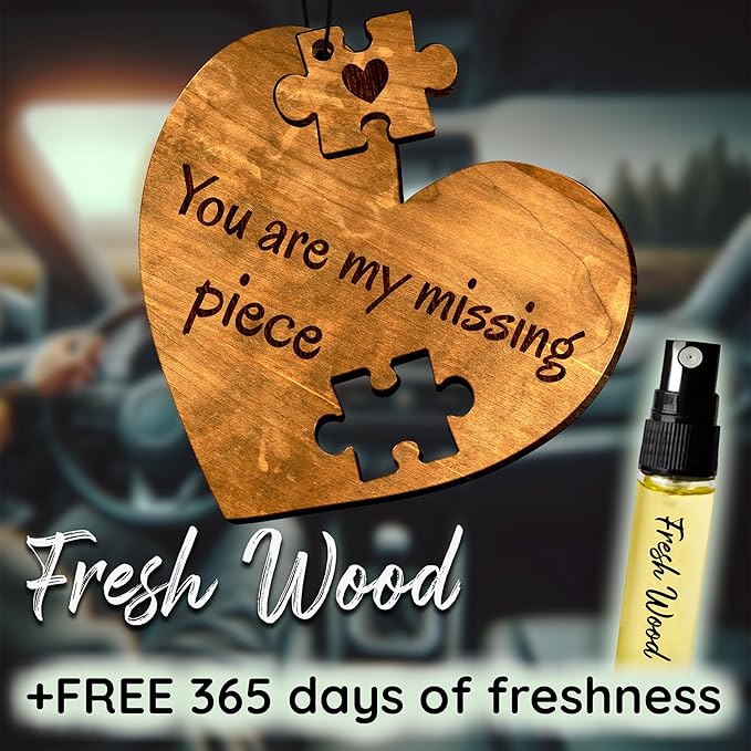 Car Fragrance for 365 Days Freshwood Puzzle Missing Piece ❘ I love you gift ❘ Rear View Mirror Wood Air Freshener ❘ Mirror Hanging Scent ❘ Car Decorative Pendants ❘ Handmade Gift Car Essentials