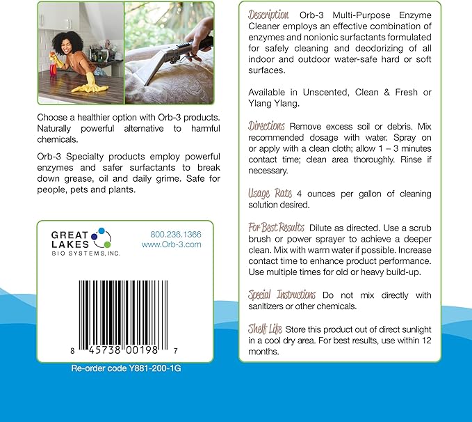 Orb-3 Multipurpose Enzyme Cleaner (1-Gallon, Clean & Fresh)