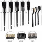 10pcs Detailing Brush Set, Multi-Purpose Car Detailing Brushes for Cleaning Car Interior, Exterior, Engine, Leather, Including 5 car Cleaning Brush, 3 Wire Brush, 2 Air Vent Brush,Black