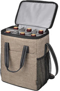 Tirrinia 6 Bottle Wine Gift carrier, Insulated Leakproof Padded Wine Cooler Carrying Tote Bag for Travel, Camping and Picnic, Perfect Wine Lover Gift, Beige