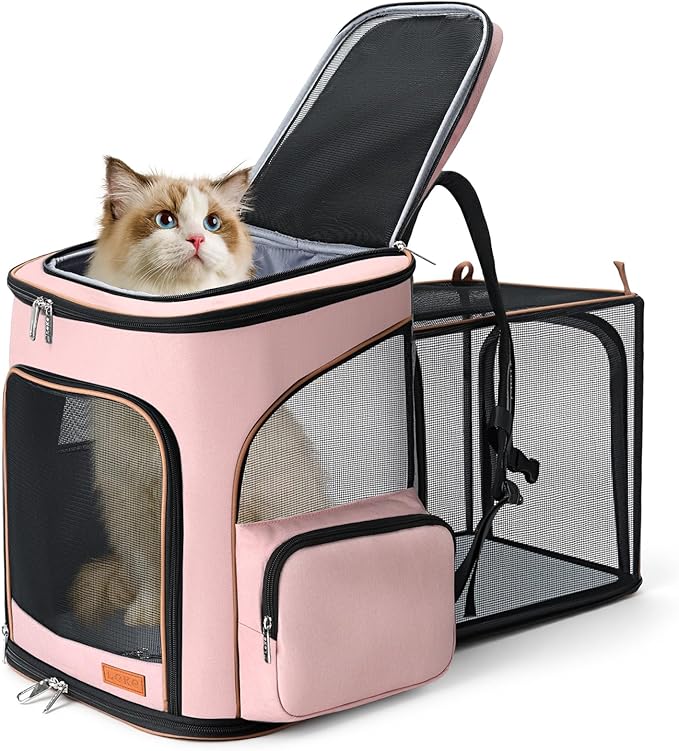 Lekereise Pet Carrier Backpack Expandable Cat Backpack for Small Dogs Cats, Dog Backpack Bag with Breathable Mesh, Pink