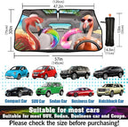 Funny Flamingo Driving Car Windshield Sunshade Umbrella Funny Flamingos Sun Shade for Car Windshield Umbrella Upgraded Sunshades Blocks UV & Heat Front Window Shades for SUV Sedan Auto