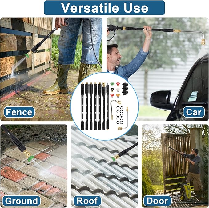 Upgraded Pressure Washer Extension Wand,Up to 115in,4000 PSI Gutter Cleaner Attachment with 6 Tips,1/4"Quick Connect, Leak-Resistant Ring