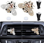 Shiny Bee Car Air Freshener Dashboard Outlet Vent Clips，Pearl Diamond Bee Car Perfume Car Air Conditioner Air Outlet Decoration Aromatherapy Clip，Bling Bee Charms Rhinestone Auto Interior Decorations Accessory