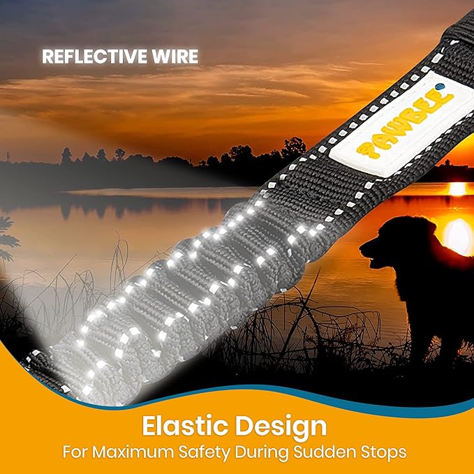 Pawbee 3-in-1 Safety Dog Seat Belt for Cars, Adjustable, Elastic Bungee Harness with Easy Clip for Medium to Large Dogs, 2 Pack