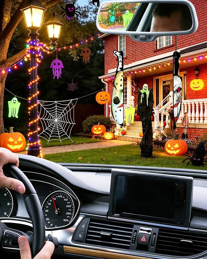 Car Air Freshener Hanging, 6Pcs Horror Knife Halloween Tree Decorations, Horror Movie Gifts, Halloween Air Freshener Car Decor, Scented Rearview Mirror Pendant, Halloween Gifts for Men Women