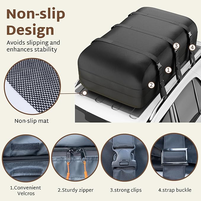 iBirdie Roof Rack Cargo Carrier 36.4 Cubic Feet, XXL Soft-Shell Rooftop Cargo Box, Waterproof Heavy Duty 1200D for Car with/Without Roof Rack, Includes Anti-Slip Mat, Door Hooks, 56x45x25 inches