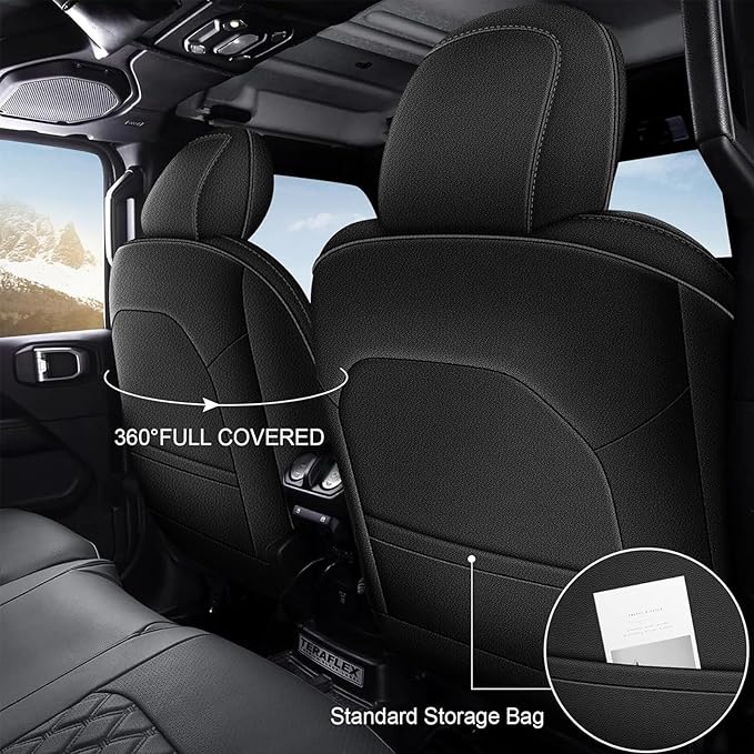 AOMSAZTO Custom Fit Seat Covers for Jeep Wrangler: JL 2018 2019 2020 2021 2022 2023 2024 4-Door Waterproof Leather Car Seats Cover Full Set