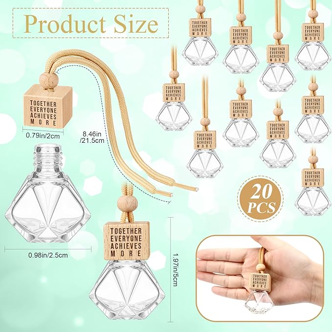 20 Pcs Car Diffuser Bottle Empty Bulk Hanging Car Freshener Bottles Inspirational Air Freshener Refillable Thank You Employee Appreciation Gifts Bulk for Nurse Staff(Team)