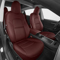 AOMSAZTO Seat Covers for Model 3 2017-2023-Full Set Leather Waterproof Car Seat Covers Airbag-Ready Design Custom Fit for Tesla Model 3(with Armrest & Rear Door Pads Cover)-Wine Red