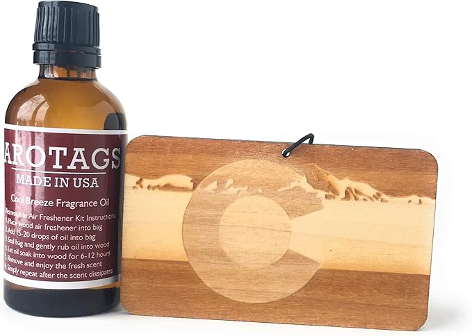 Arotags Colorado Wooden Car Air Freshener - Long Lasting Backwoods Birch Scent Diffuses for 365+ Days - Includes Hanging Mirror Diffuser and Fragrance Oil - 100% American Made