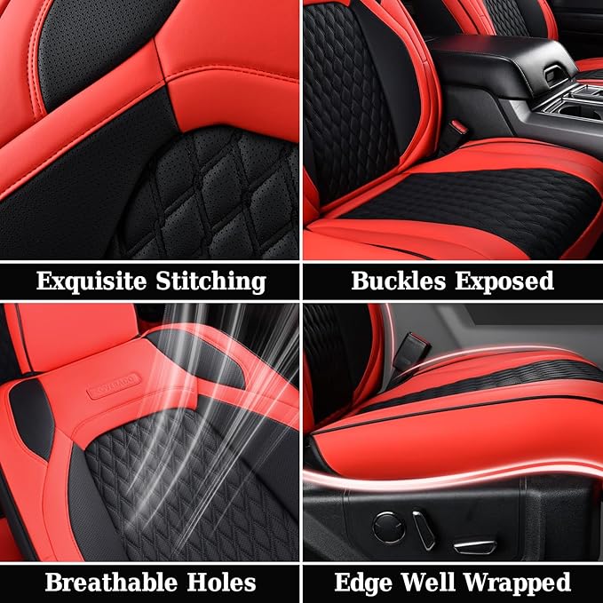 Coverado Seat Covers 2 Door Full Set for Jeep Wrangler, Waterproof Car Seat Covers for Truck Automotive Seat Covers Custom Fit for 2008-2012 Jeep Wrangler JK Seat Covers for Cars(Red)