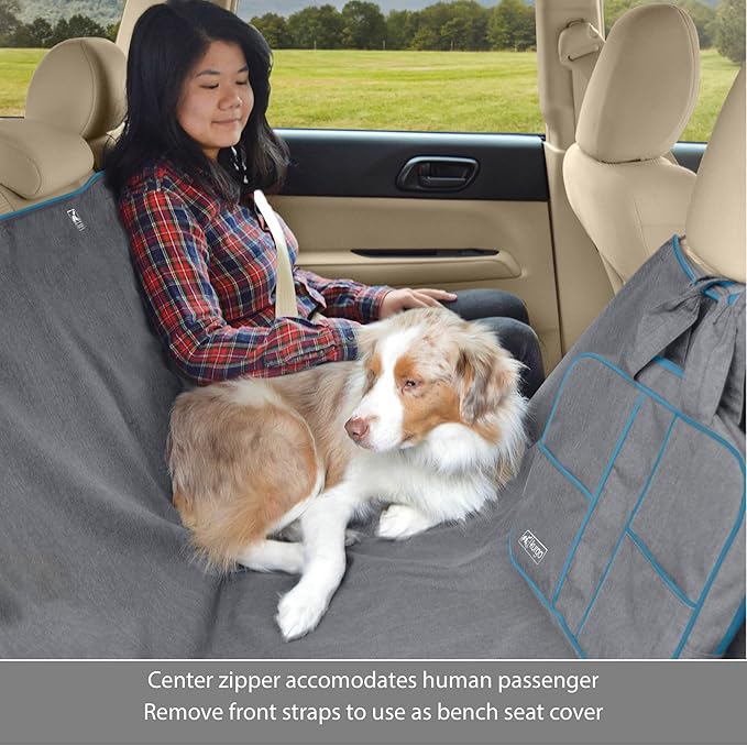 Kurgo Heather Hammock - Full Seat Dog Hammock for Secure Pet Travel - Waterproof & Stain Resistant Cover - Backseat Divider - Dog Car Seat Protector - Heather Gray