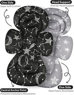 Infant Car Seat Insert with Removable Cushion for Preemie to Toddler, Reversible Newborn Carseat Insert for Baby Head Body Support, Fits for Stroller, Baby Swing, Bouncer (Black Star)