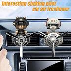 2Pcs Car Air Fresheners, Cute Bear Pilot Automotive Air Outlet Creative Car Perfume Diffuser, Automotive Accessories Air Vent Decoration with 8 Fragrant Tablets (Black 1+White 1)