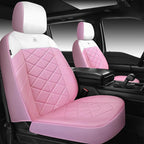 CAR PASS Nappa Leather Waterproof Car Seat Covers Two Front, 3D Foam Comfortable Automotive Seat Covers with Rhombic Design, Airbag Compatible Universal Fit for Most SUV Truck Sedan, Pink White