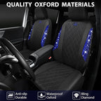 CAR PASS Oxford Bling Diamond Car Seat Covers 2 Front Interior Sets, Waterproof Shining Glitter Sparkly Crystal Universal Armrest Fit 95% Automotive Truck SUV Cute Women Girl, Black Blue Rhinestone