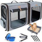 Lekereise Large Cat Carrier for 2 Cats, 2-in-1 Cat Travel Carrier with Litter Box, (17.7" x2) x16.5"x13" Pet Carrier with Zipper Locks for Moving Across The Country (No Hammock) - Grey