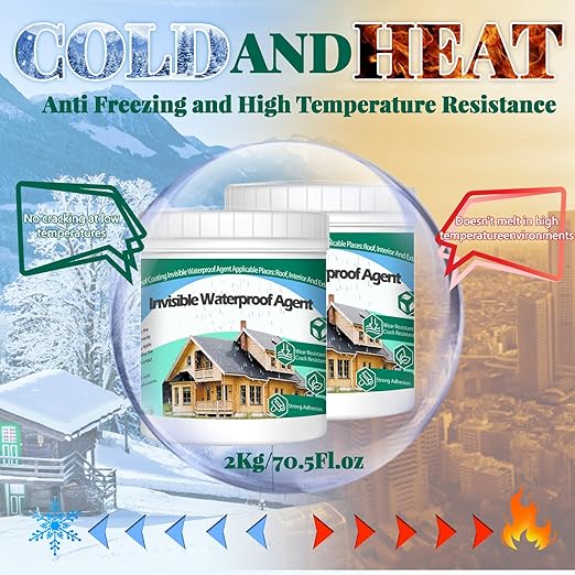 2Kg/70.5Fl.oz Invisible Waterproof Agent Indoor&Outdoor Waterproof Coating Set Transparent Liquid Sealant with Wooden Brush Resistant Work Gloves Putty Knife Cut Paint Roller