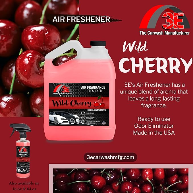 3E Super Wild Cherry Air Freshener, Deodorizer, and Odor Eliminator 1 Gallon Ready-to-Use | Best for Cars, Trucks, Home or Office 128 fl oz, Made in the USA