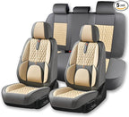 Light Taupe Car Seat Covers for Ford Bronco Sport 2021-2025 Car Seat Cover, Premium Leather, Full Set of 5 Seats, Waterproof, with Lumbar Support, Beautify Interior
