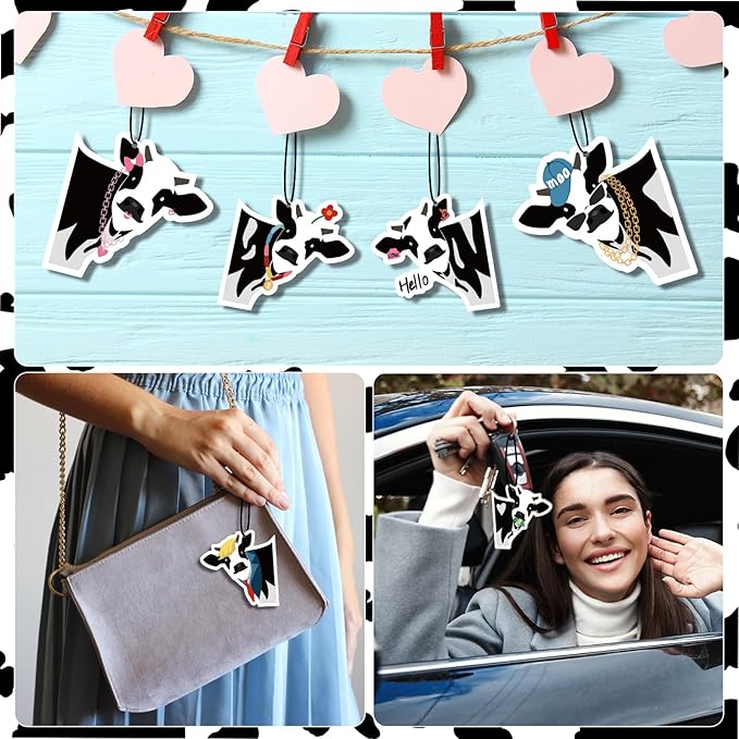 7 Pcs Cow Print Car Air Fresheners for Women – Cute Hanging Car Accessories for Rear View Mirror, Car Interior Decorations with Assorted Scents, Long-Lasting Automotive Accessories for SUVs, Trucks