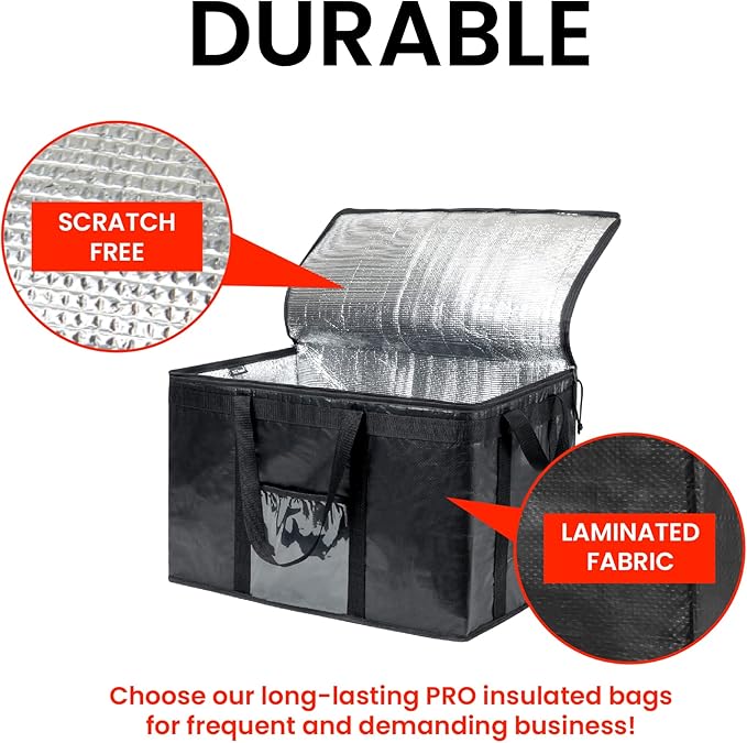 NZ home Insulated Bags for Food Delivery (3XL PRO) Grocery Shopping Cooler Bag, Pizza Delivery, Hot & Cold Catering Tote, Reusable, Foldable & Heavy Duty (Red)