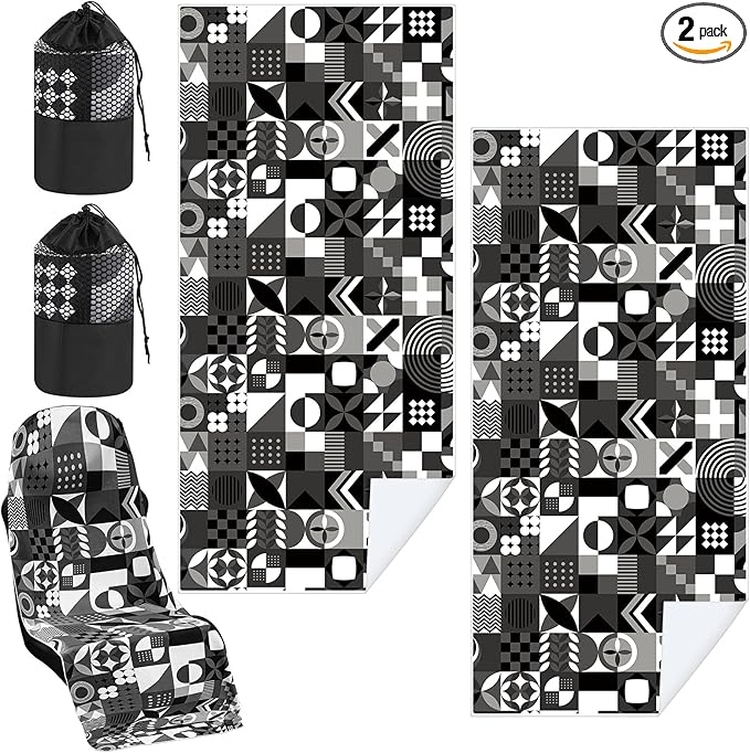 2 Pack Car Seat Towel Covers with Storage Bag 63 x 32 Inch Athletic Running Towel Seat Sweat Washable Non Slip Cover Gift for Car Outdoor Sport Activities (Black White Abstract)