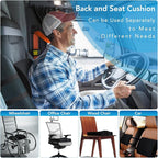 Seat Cushion & Lumbar Support Pillow for Office Chair, Car, Wheelchair Memory Foam Desk Chair Cushion for Sciatica, Lower Back & Tailbone Pain Relief Desk Pad with Adjustable Strap 3D Washable Cover