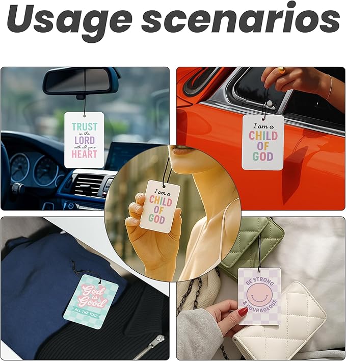 Trendy Pink Cute Christian Car Air Freshener 4 Pcs - Cute Girly Religious Hanging Air Freshener 4 Pcs for Cars Closet Drawer Books, Preppy Christian Car Accessories Mirror Decor for Women Girls 045
