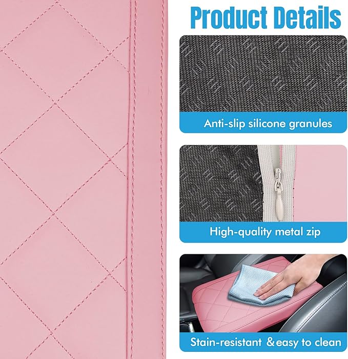 Hovom Car Center Console Armrest Pillow, 12.6"×7.87"×1.97" Leather Arm Rest Cover for Cars, Soft Comfortable Auto Armrest Cushion Pad, Vehicle Middle Console Cover, Car Accessories (Pink)