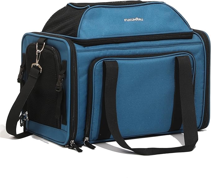 FUKUMARU Expandable Cat Carrier, 18x11x11 Soft Cat Travel Carrier, Ventilate Airline Approved Dog Carrier, Durable Small Dog Carrier with Anti-Scratch Mesh, Escape-Proof Pet Carrier for Cat, Blue