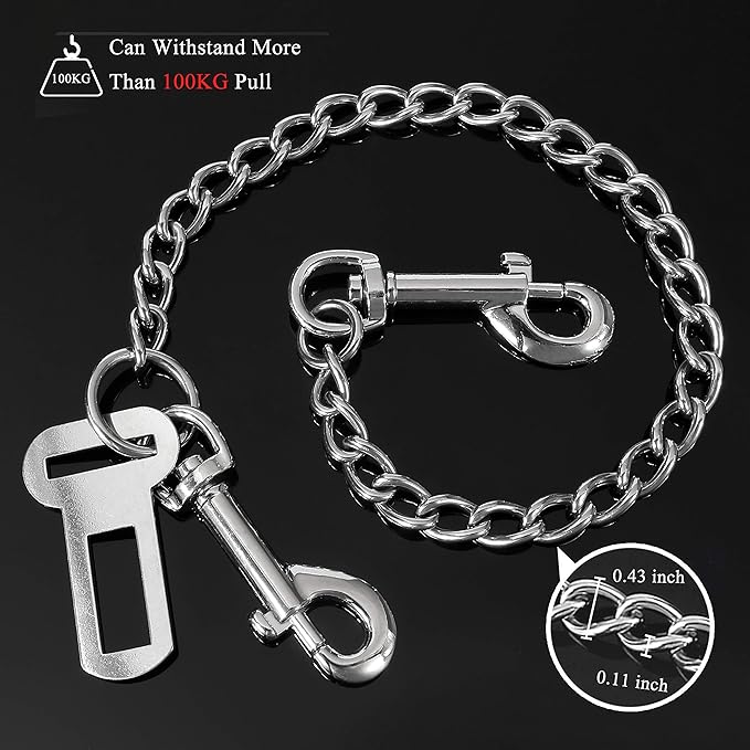 Mogoko Stainless Steel No chew Dog Car Seat Belt, Pet Vehicle Safety Restraint Cable, Heavy Duty Big Canine Dog Car Leash Strap with Double Clip and Latch Attachment-20 Inch