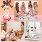 Mudder 50 Pcs Gradient Hanging Car Air Freshener Empty Clear Glass Diffuser Bottles for Essential Oils Perfume Pendant for Women Guests Wedding Favors Employee Appreciation Gifts(Rhombus,Colorful)