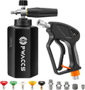 PWACCS Pressure Washer Gun with Foam Cannon, Short Pressure Washer Gun with Swivel, Foam Cannon for Car Wash Gun Kit with 1/4" Quick Connector, 5 Power Washer Nozzle Tips, 1.5 Liter, 5000 PSI