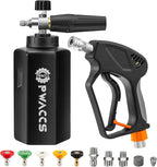 PWACCS Pressure Washer Gun with Foam Cannon, Short Pressure Washer Gun with Swivel, Foam Cannon for Car Wash Gun Kit with 1/4" Quick Connector, 5 Power Washer Nozzle Tips, 1.5 Liter, 5000 PSI