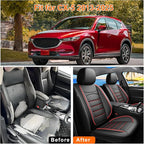 CX-5 Seat Covers Custom Fit for Mazda CX-5 2013-2025 2026, Full Coverage Leather Waterproof Breathable Seat Covers, Automotive Seat Protectors, Airbag Compatible(Full Set Seats, Red & Black)