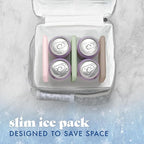 Cool Coolers by Fit & Fresh Slim Ice Packs, Quick Freeze Reusable Ice Packs for Lunch Boxes & Coolers, Long-Lasting, Space Saving Lunch Ice Packs, Multicolor, 4Pk