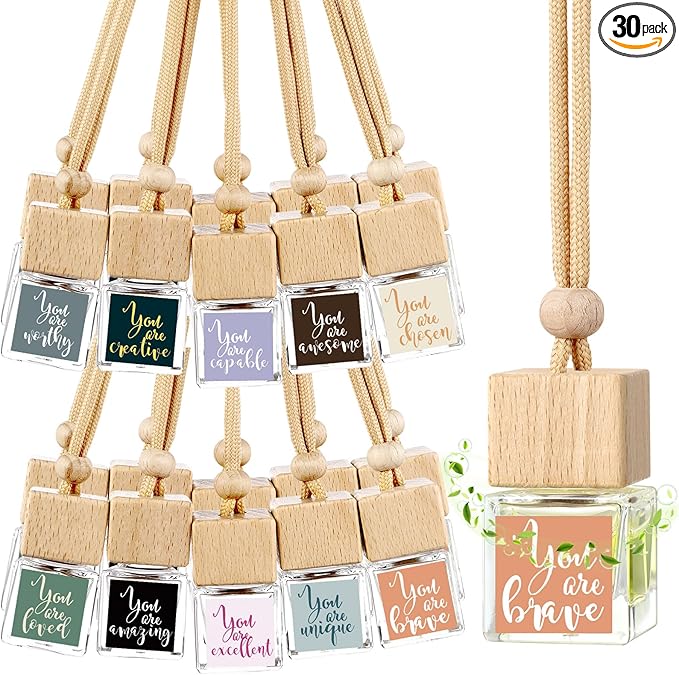 30 Pcs Appreciation Gifts Bulk Empty Car Diffuser Air Freshener Hanging Ornament Glass Essential Oil Diffuser Inspirational Gift for Teacher Employee Staff Nurse