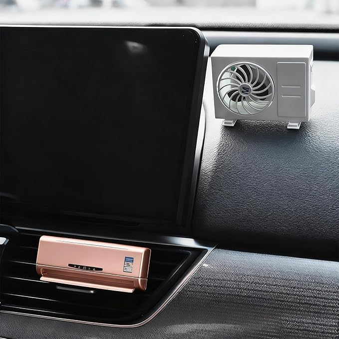 Car Air Freshener Vent Clip - Creative Air Conditioner Shape Solar Powered Aromatherapy Diffuser for Car Interior, Cars Smell Eliminator with 2 Refills, Funny Gift for Men & Women (Gold, 2 PCS)
