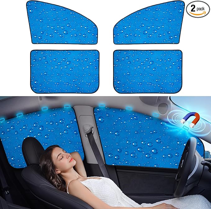 Aokway Side Window Sunshade Sun Shade for Car Window Double Thickness Auto Windshield Sunshades Curtain Universal Fit for Driver for Baby UV Protection (Blue, Front+Rear Side 4Pcs)