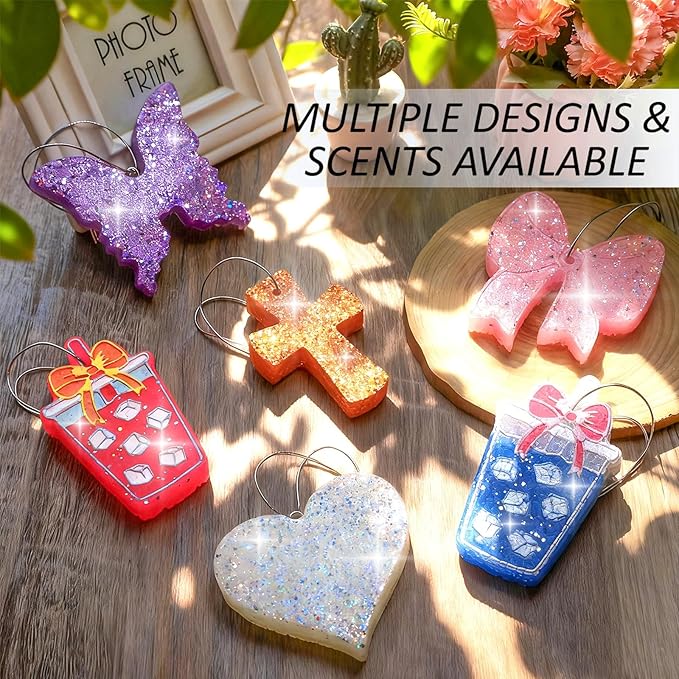 MUBYOK Handmade Car Air Freshener, Cute Christmas Gift Car Accessories for Women Girls, Glitter Hanging Air Freshie for Car Closet Bathroom Decor, Purple Butterfly