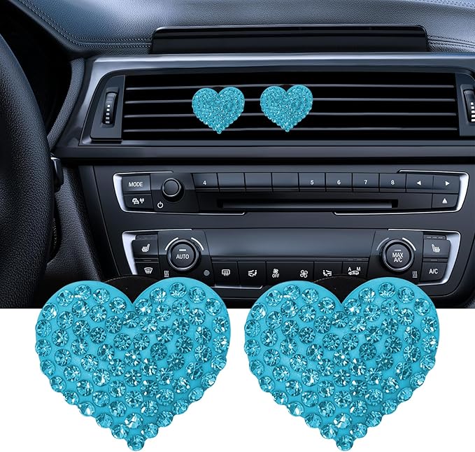 Car Diffuser, Car Air Fresheners Vent Clips, Rhinestone Heart Shaped Crystal Car Air Freshener Vent Clips, Bling Air Vent Clips Bling Inter Decor Accessories Fit for Cars, Trucks (Blue)
