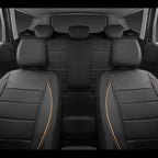 CAR PASS Universal FIT Piping Leather Car Seat Cover, for suvs,Van,Trucks,Airbag Compatible,Inside Zipper Design and Reserved Opening Holes (Full Set, Black and Beige)