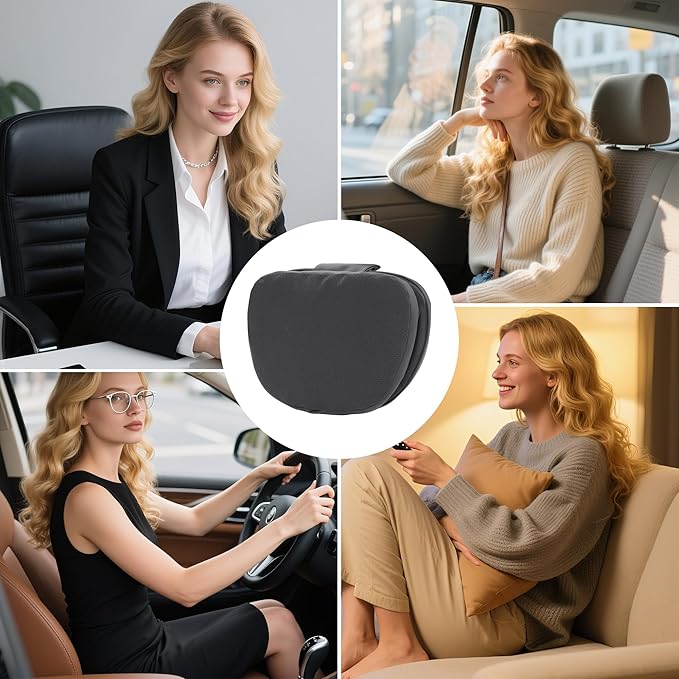 Car Headrest Pillow for Driving, Dual-Sided Leather Design Neck Pillow, Breathable Softness Neck Support, Universal Fit Head Rest Travel Pillow, Black, 2 Pack