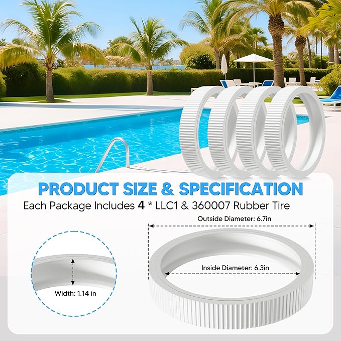 Funmit Upgraded Rubber Tire with Treads LLC1 Tire and 360007 Tire Replacement for Pentair Legend Pool Cleaner Wheel Rubber Tires Automatic Pool and Spa Cleaner (4 Pack)