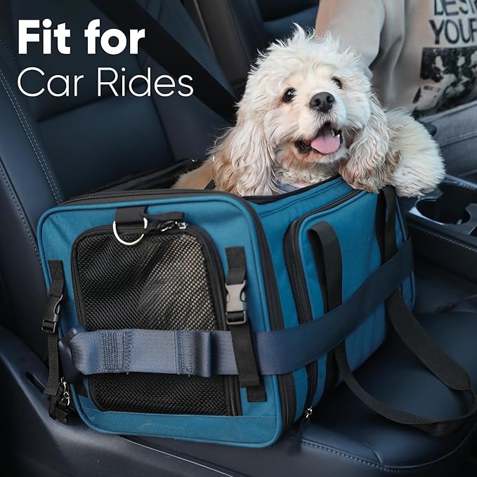 FUKUMARU Expandable Cat Carrier, 18x11x11 Soft Cat Travel Carrier, Ventilate Airline Approved Dog Carrier, Durable Small Dog Carrier with Anti-Scratch Mesh, Escape-Proof Pet Carrier for Cat, Blue