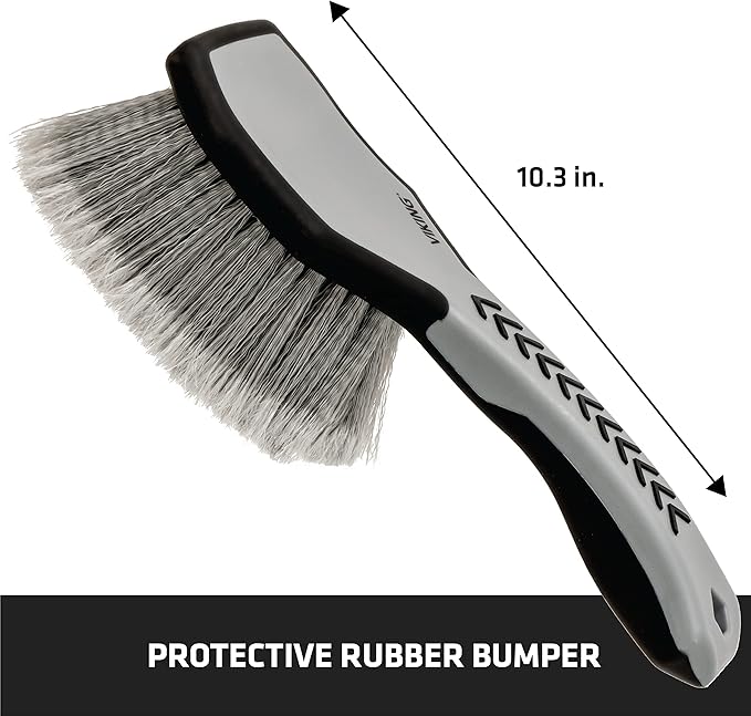 VIKING Car Wash Brush, Wheel and Fender Brush, Short Handle Tire Cleaner for Car Detailing, 10.3 Inch, Grey/Black